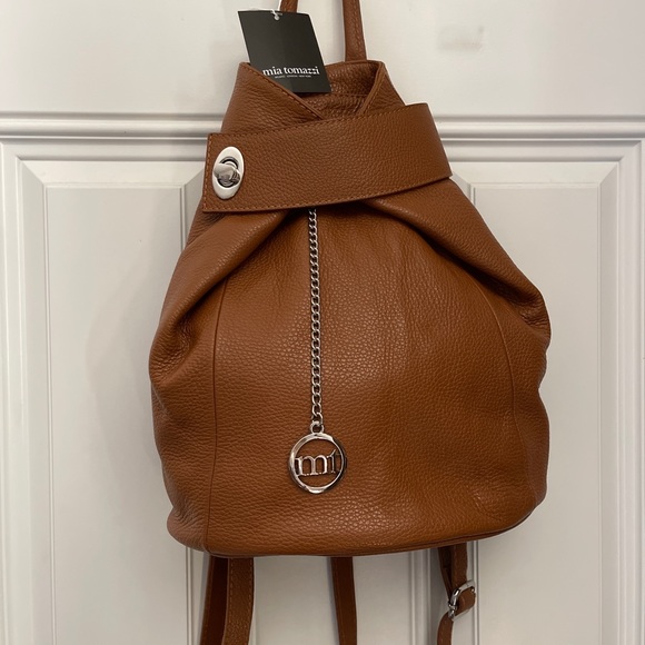 mia tomazzi Made in Italy brown genuine leather backpack. - Picture 1 of 9